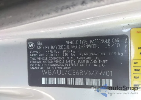 2011 BMW 128I z USA, uszkodzony, nr VIN WBAUL7C56BVM79701